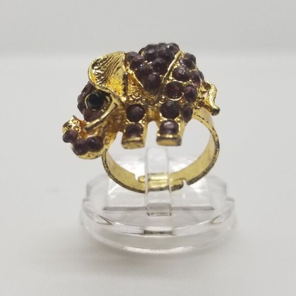Gold Purple Stones Elephant Ring - Picture 2 of 5